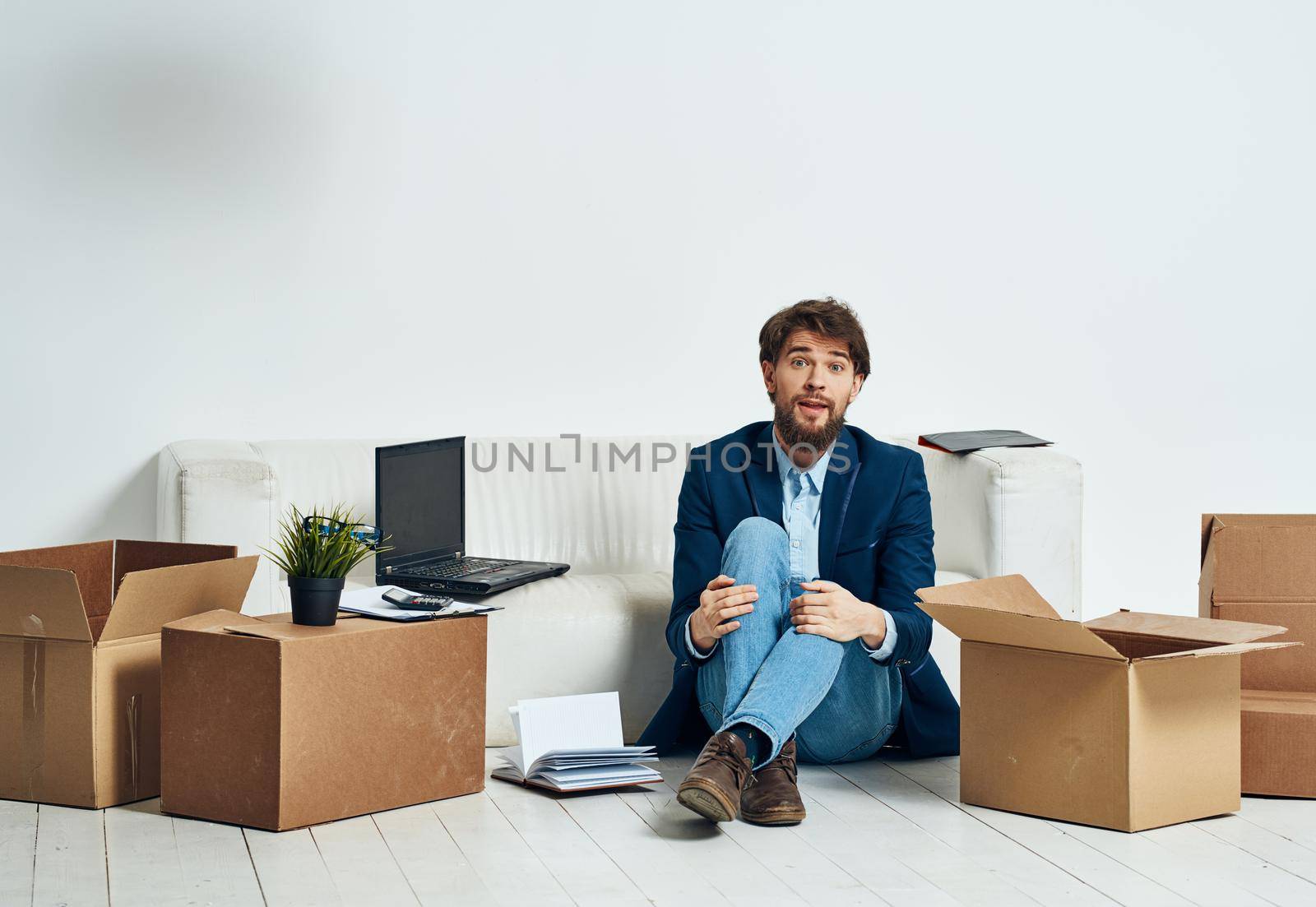 man with boxes packing dismissal job professional. High quality photo
