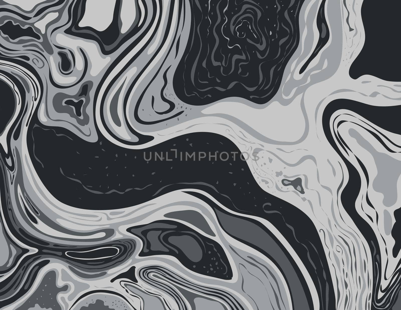 Digital marbling or inkscape illustration of an abstract swirling,psychedelic, liquid marble and simulated marbling in the style of Suminagashi Kintsugi marbled effect in Grayscale and Gray Monochrome color

