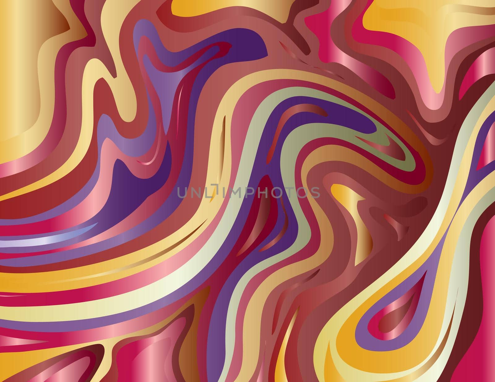 Digital marbling or inkscape illustration of an abstract swirling psychedelic liquid marble simulated marbling in Suminagashi Kintsugi marbled effect style in Burgundy and canary yellow color.
