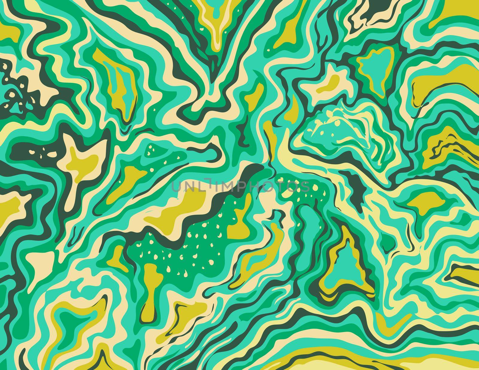 Digital marbling or inkscape illustration of an abstract swirling,psychedelic, liquid marble and simulated marbling in the style of Suminagashi Kintsugi marbled effect in Aquamarine artic lime color
