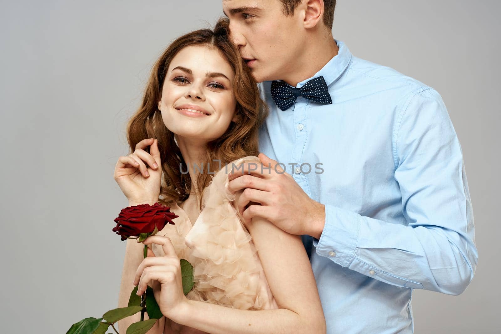 cute young couple hugs date friendship charm. High quality photo