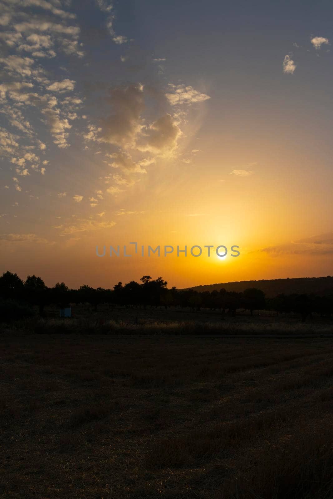 Sunset in a village of Andalusia in southern Spain in July