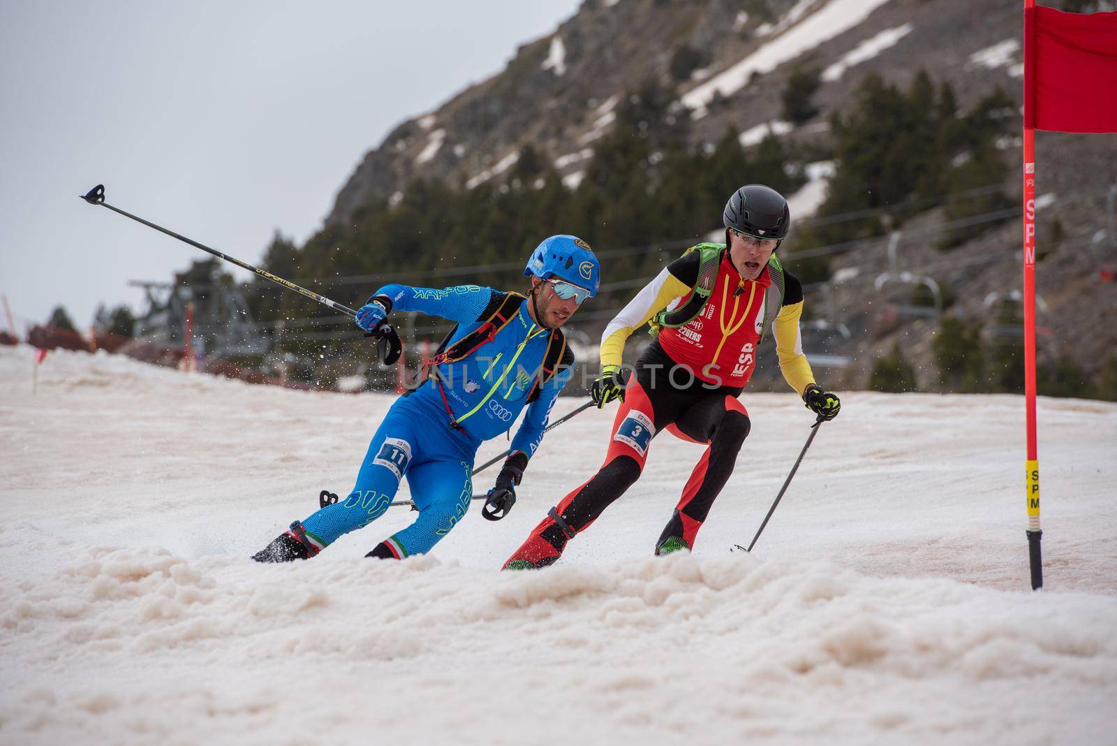 Arinsal, Andorra : 2021 March 2 : CARDONA COLL Oriol ESP and MAGUET Nadir ITA in the ISMF WC Championships Comapedrosa Andorra 2021- Sprint Senior.