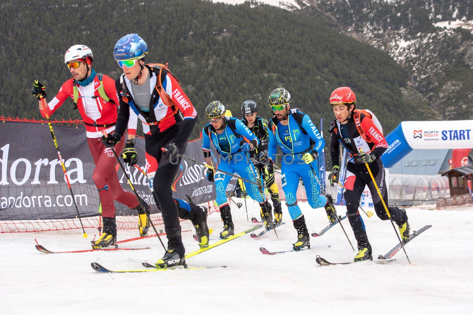 Arinsal, Andorra : 2021 March 2 : Skiiers in the ISMF WC Championships Comapedrosa Andorra 2021 U18