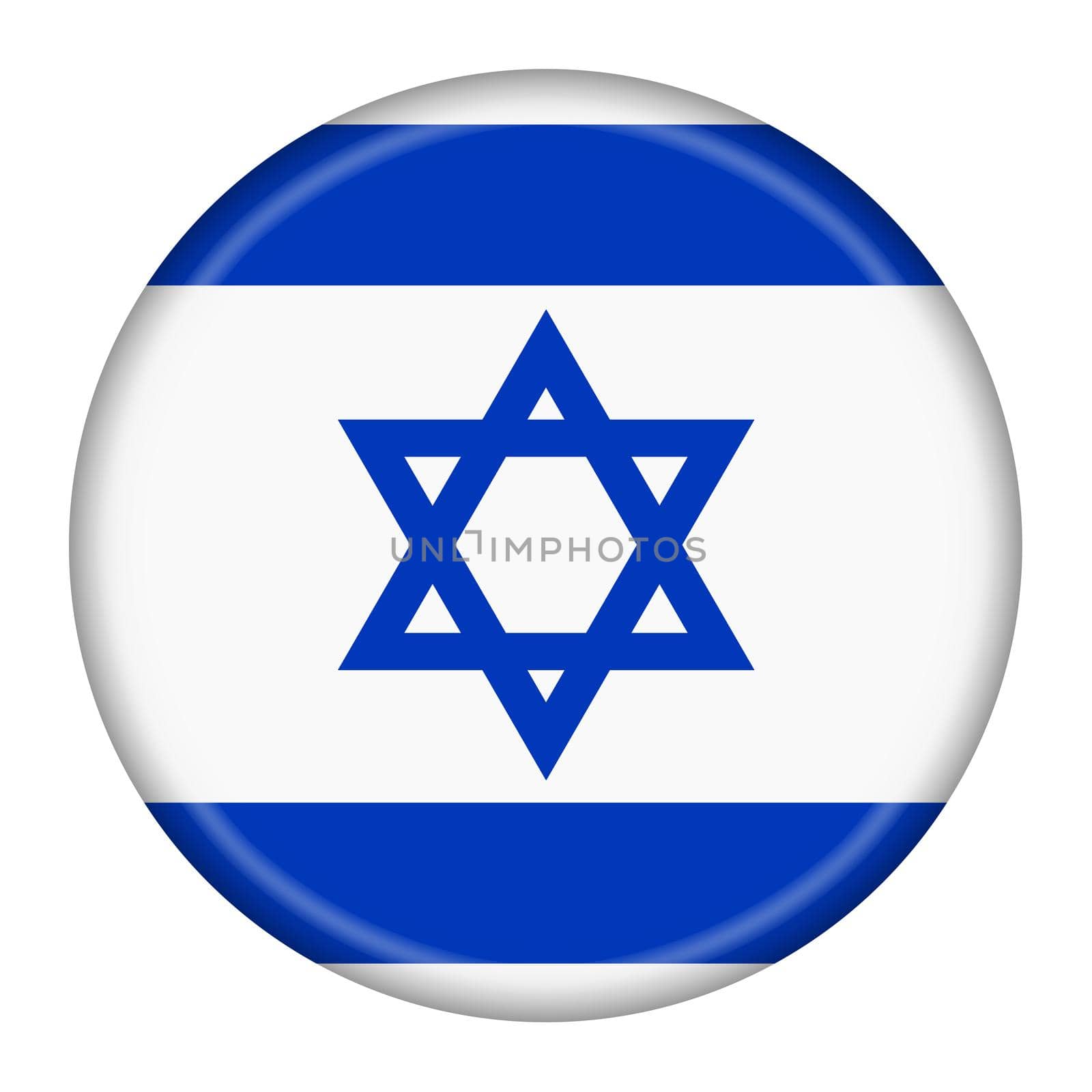 An Israel flag button 3d illustration with clipping path