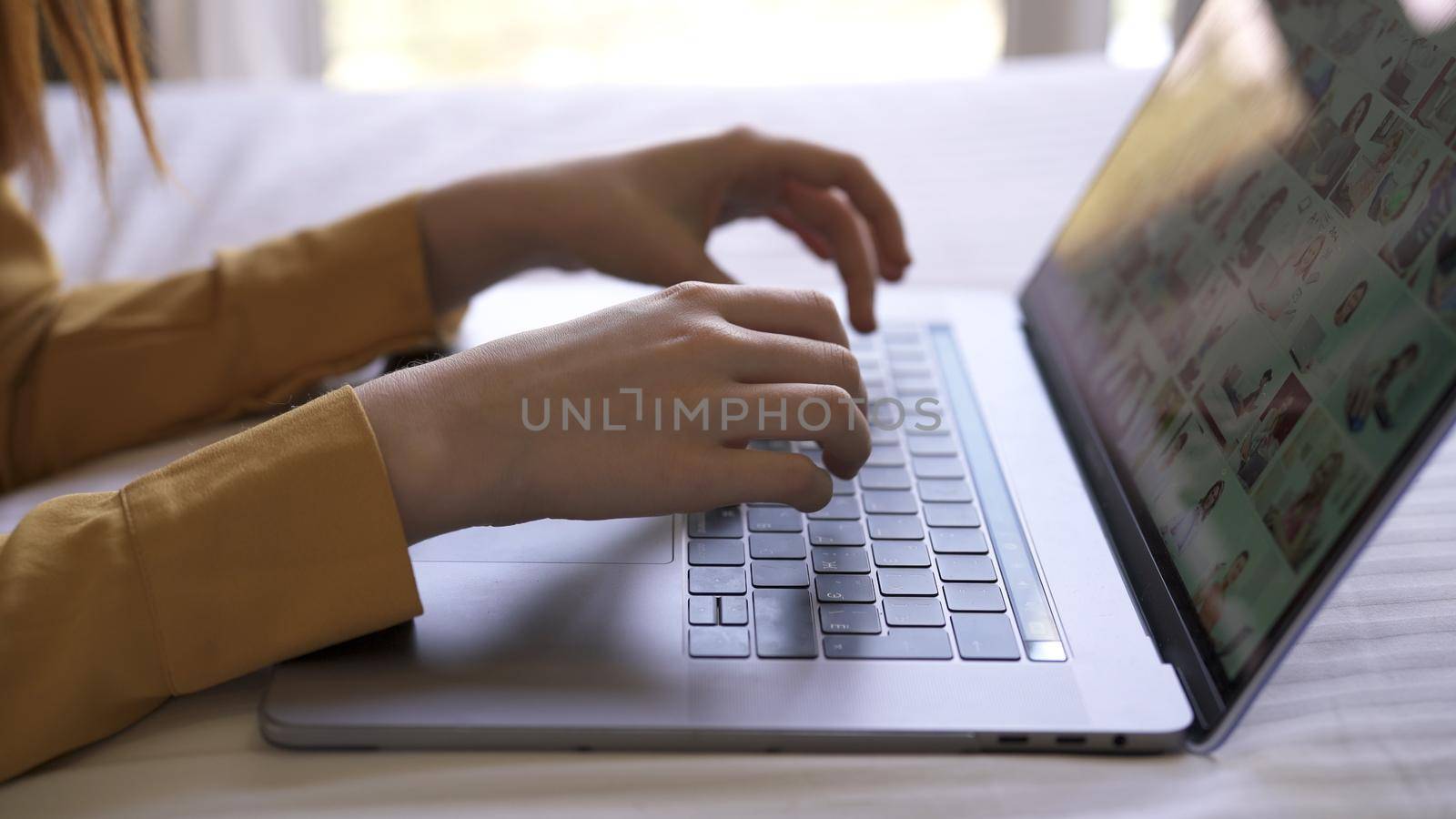 laptop typing with hands work at home internet technology. High quality photo