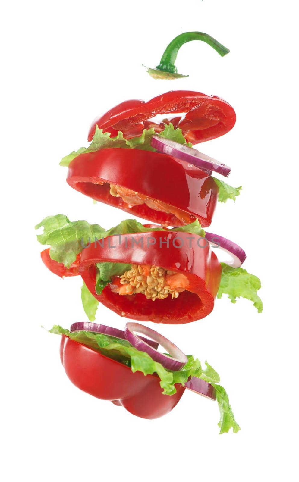 Creative layout made of bell pepper, cucumber and salad leaves.Food concept. by aprilphoto