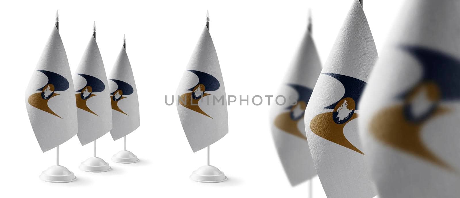 Set of Eurasian Economic Union national flags on a white background.