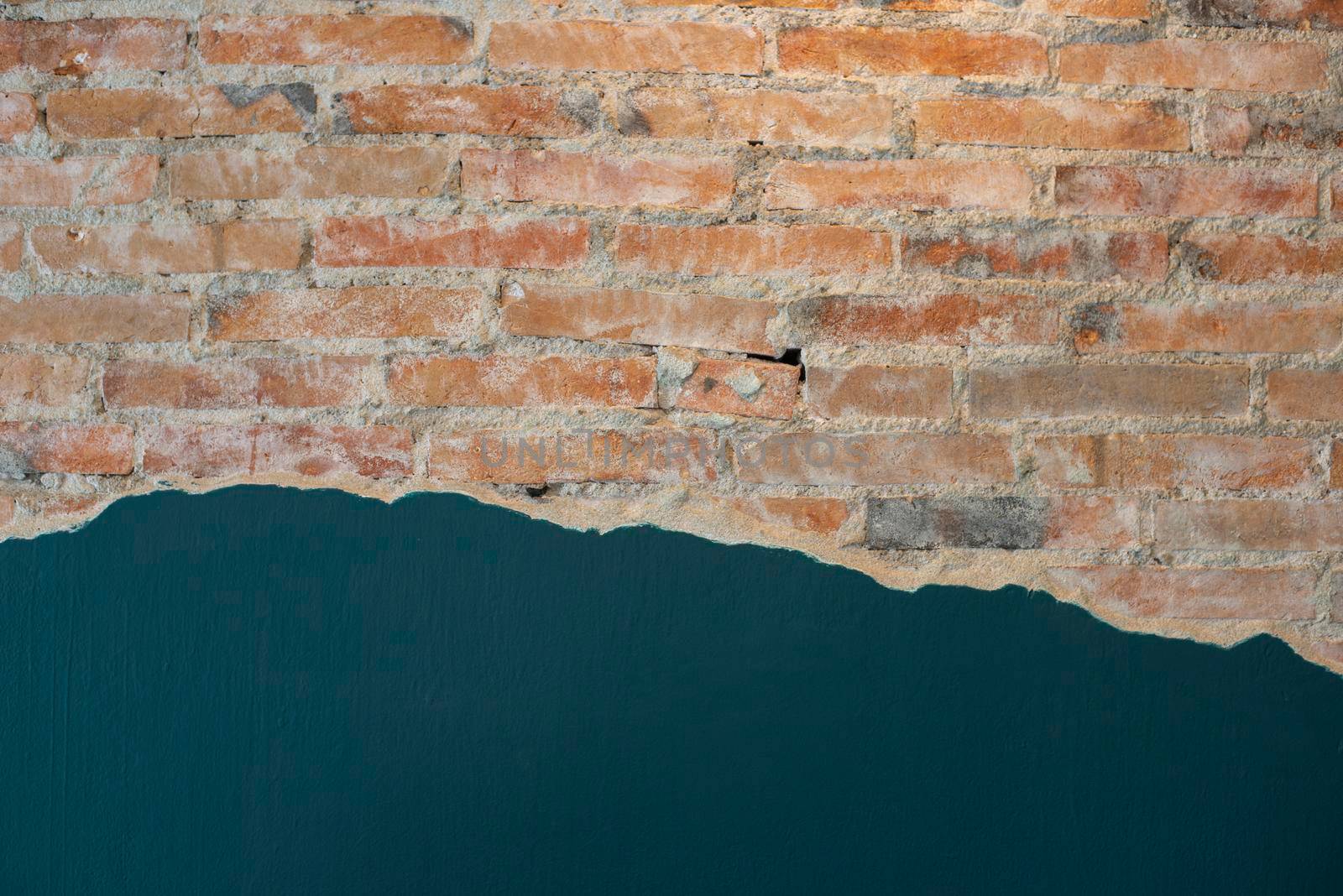 cracked concrete Green brick vintage wall background,old wall by thanumporn