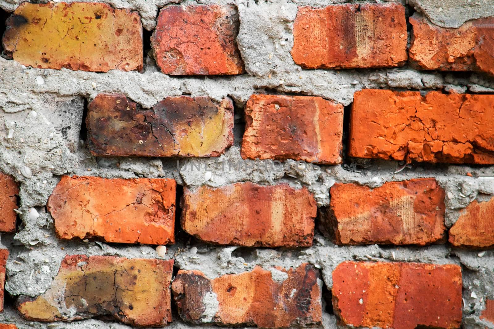Red bricks are textured. View from the front.