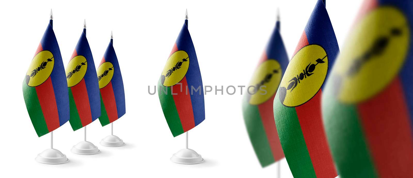 Set of New Caledonia national flags on a white background.