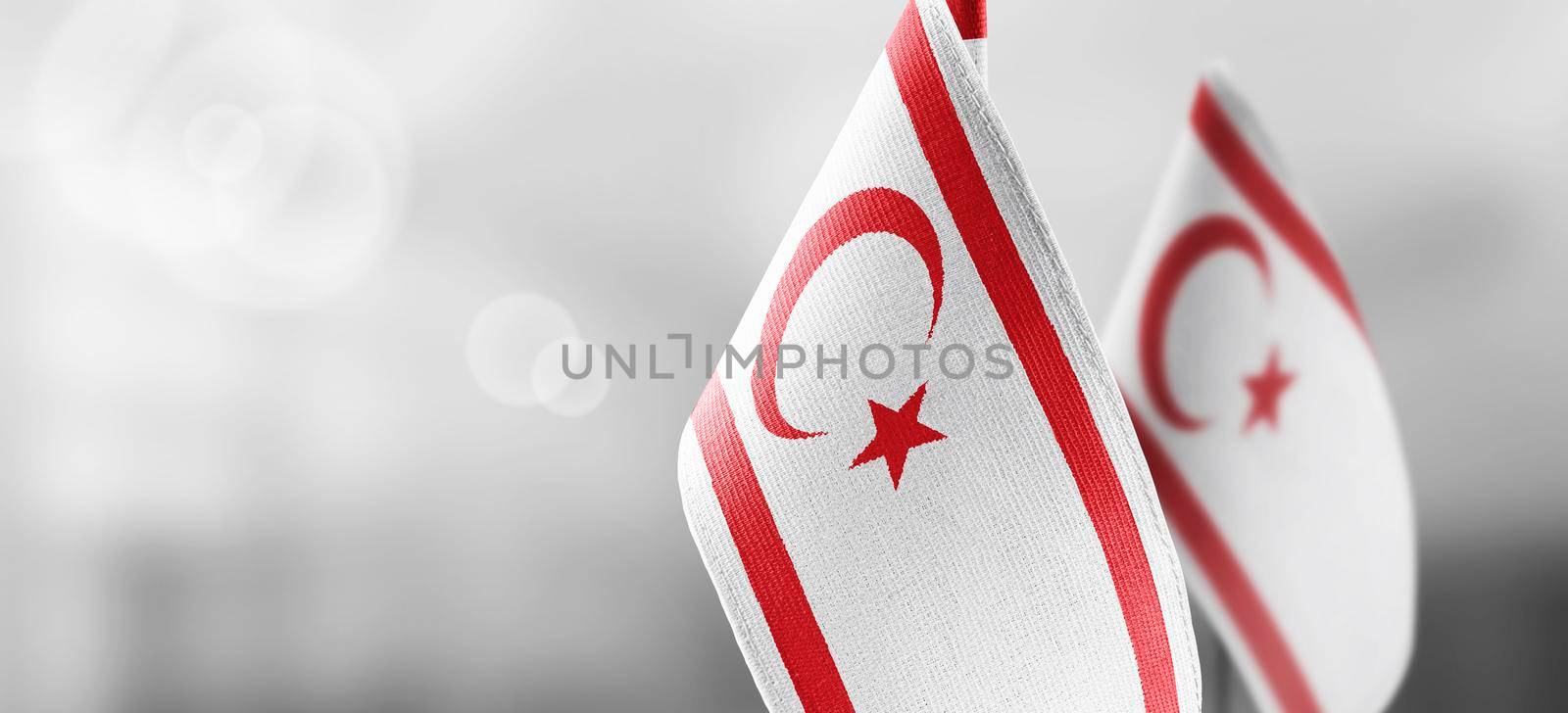 Patch of the national flag of the Northern Cyprus on a white t-shirt.