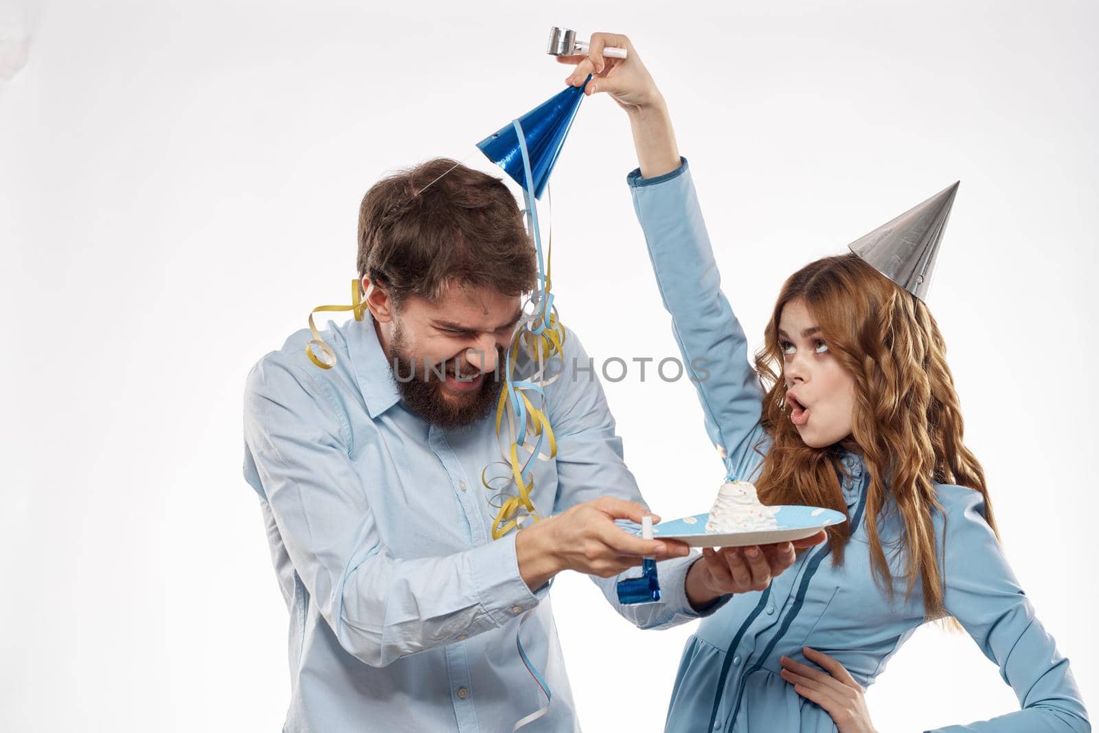 man and woman palpatine talking holiday confetti birthday. High quality photo