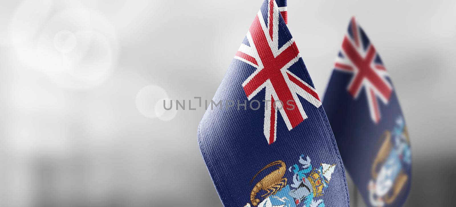 Patch of the national flag of the Tristan da Cunha on a white t-shirt.