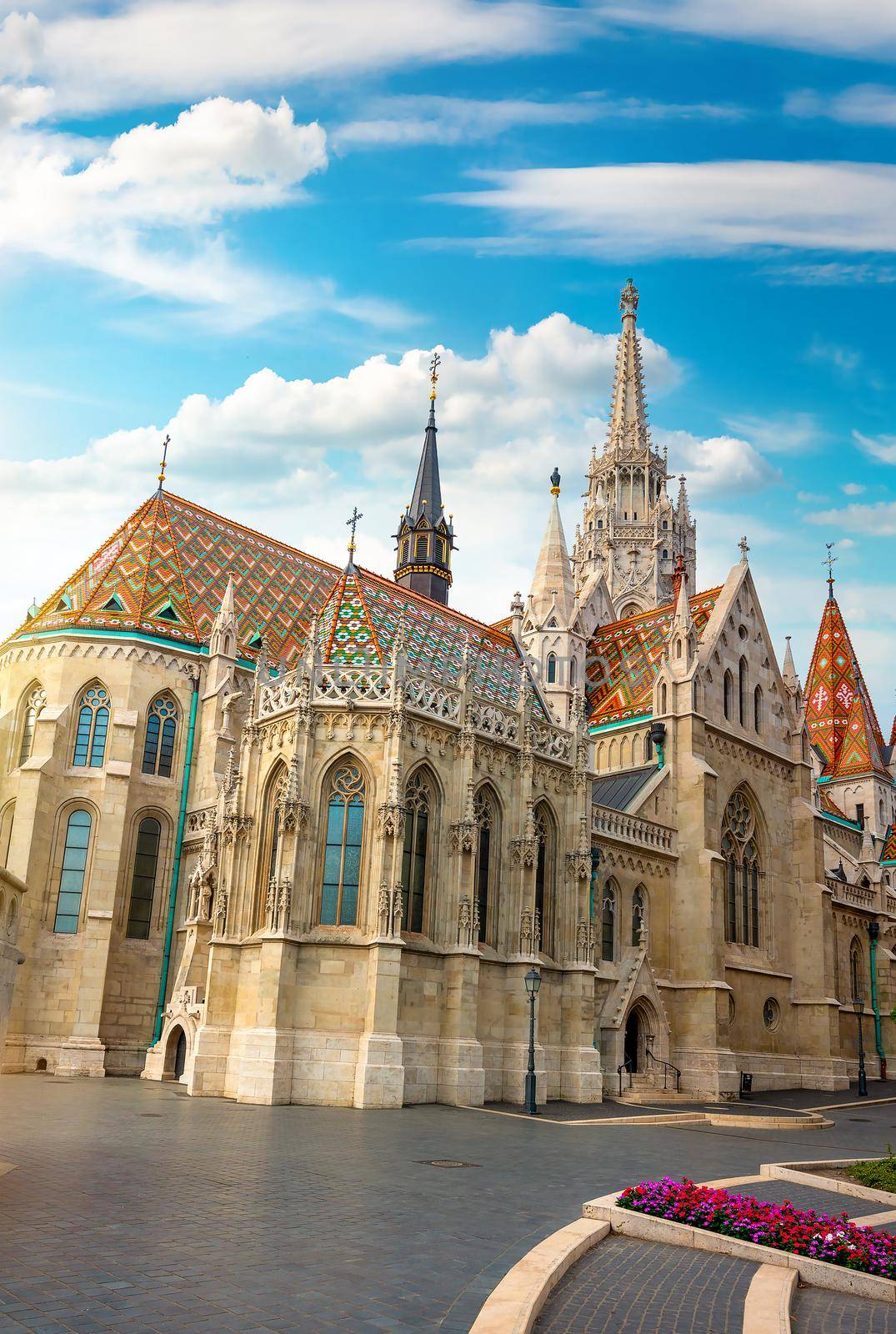 Facade of Fishing Bastion in Budapest at summer day