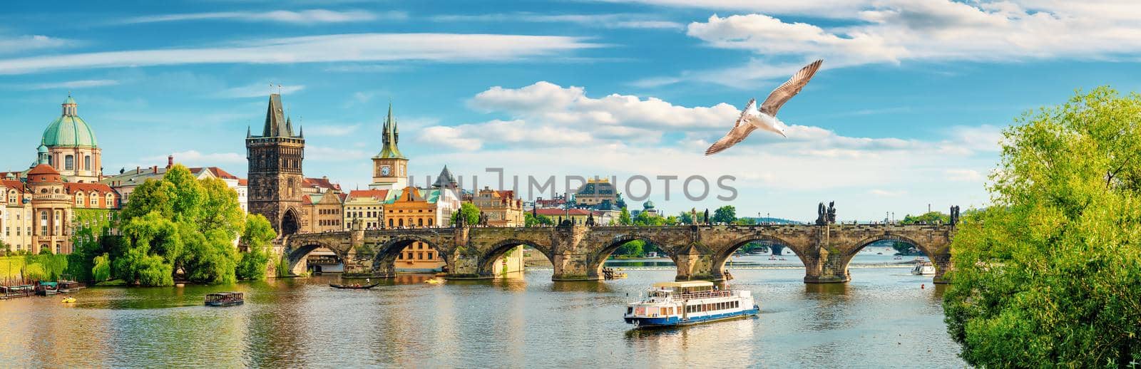 Tourist boat near the Charles bridge in Prague