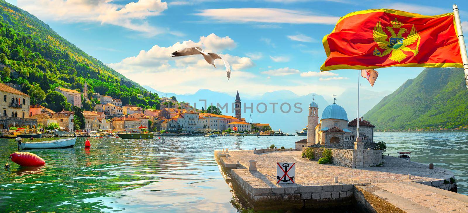 View of the church and Perast by Givaga