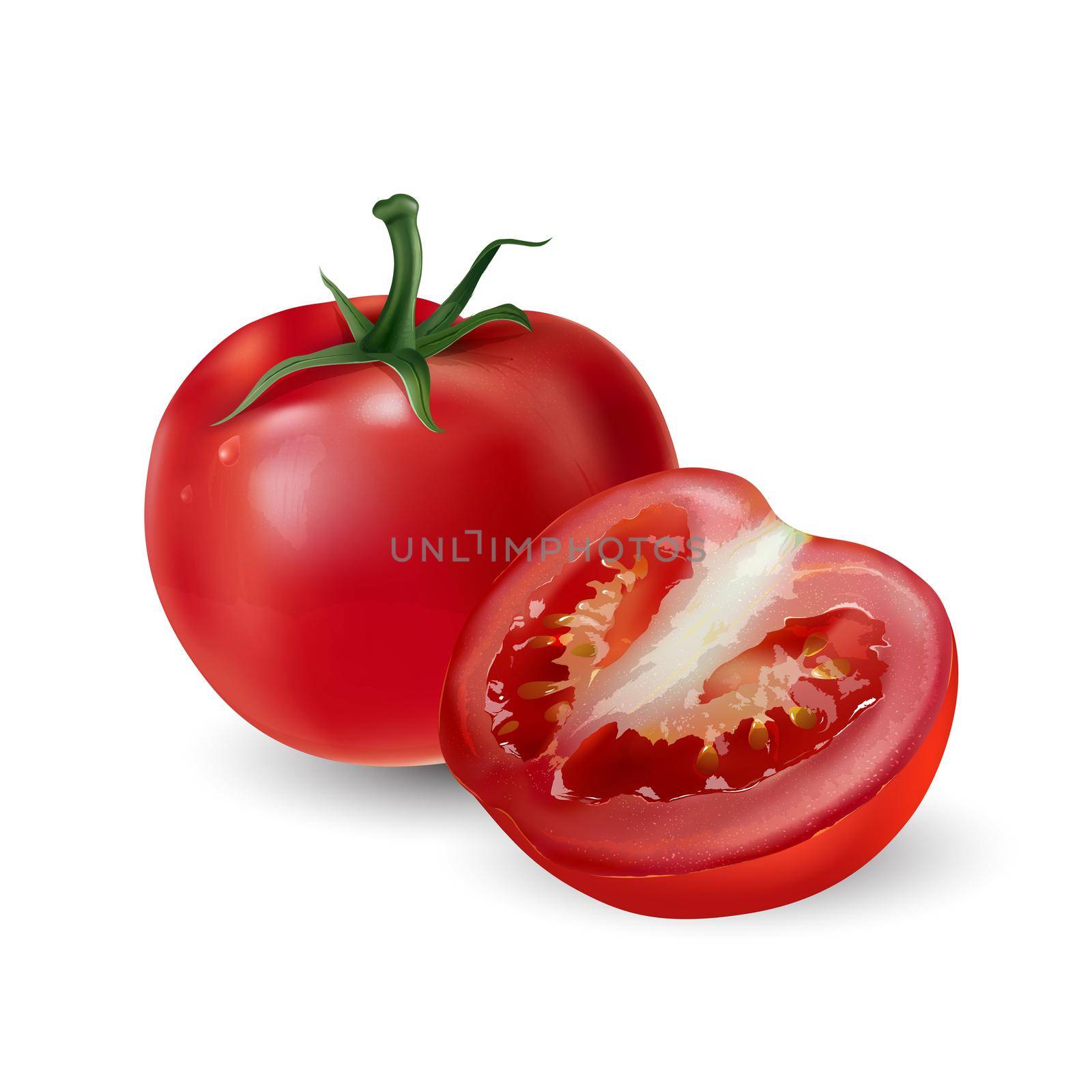 Red tomato with a half tomato on a white background. by ConceptCafe