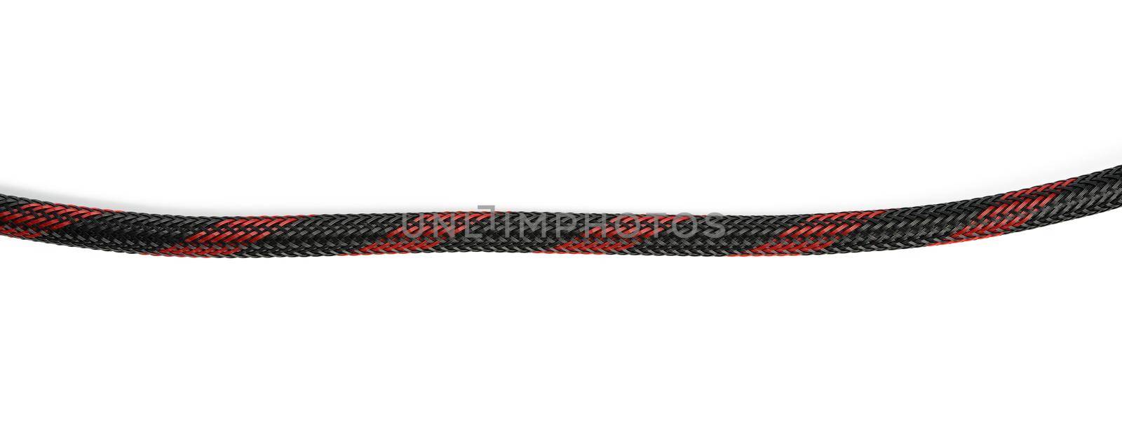 cable in a textile black sheath on a white background, hdmi adapter, close up