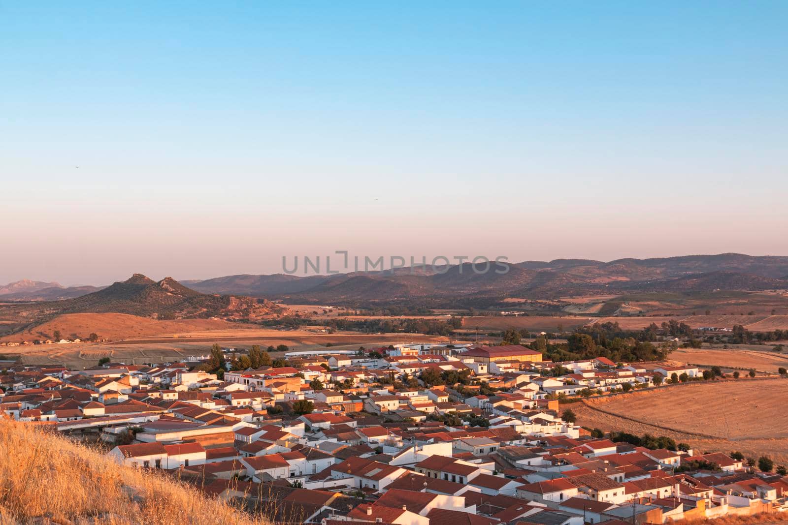 Small Andalusian town in southern Spain photographed from the top of a mountain