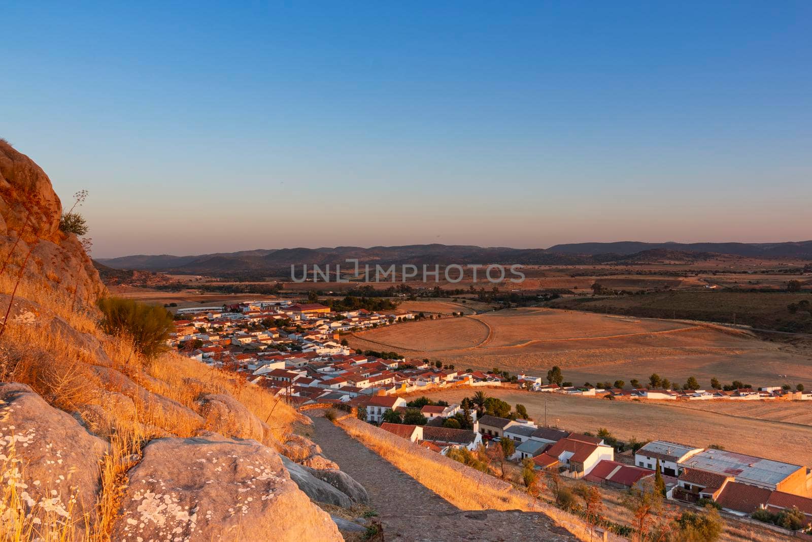 Small Andalusian town in southern Spain photographed from the top of a mountain