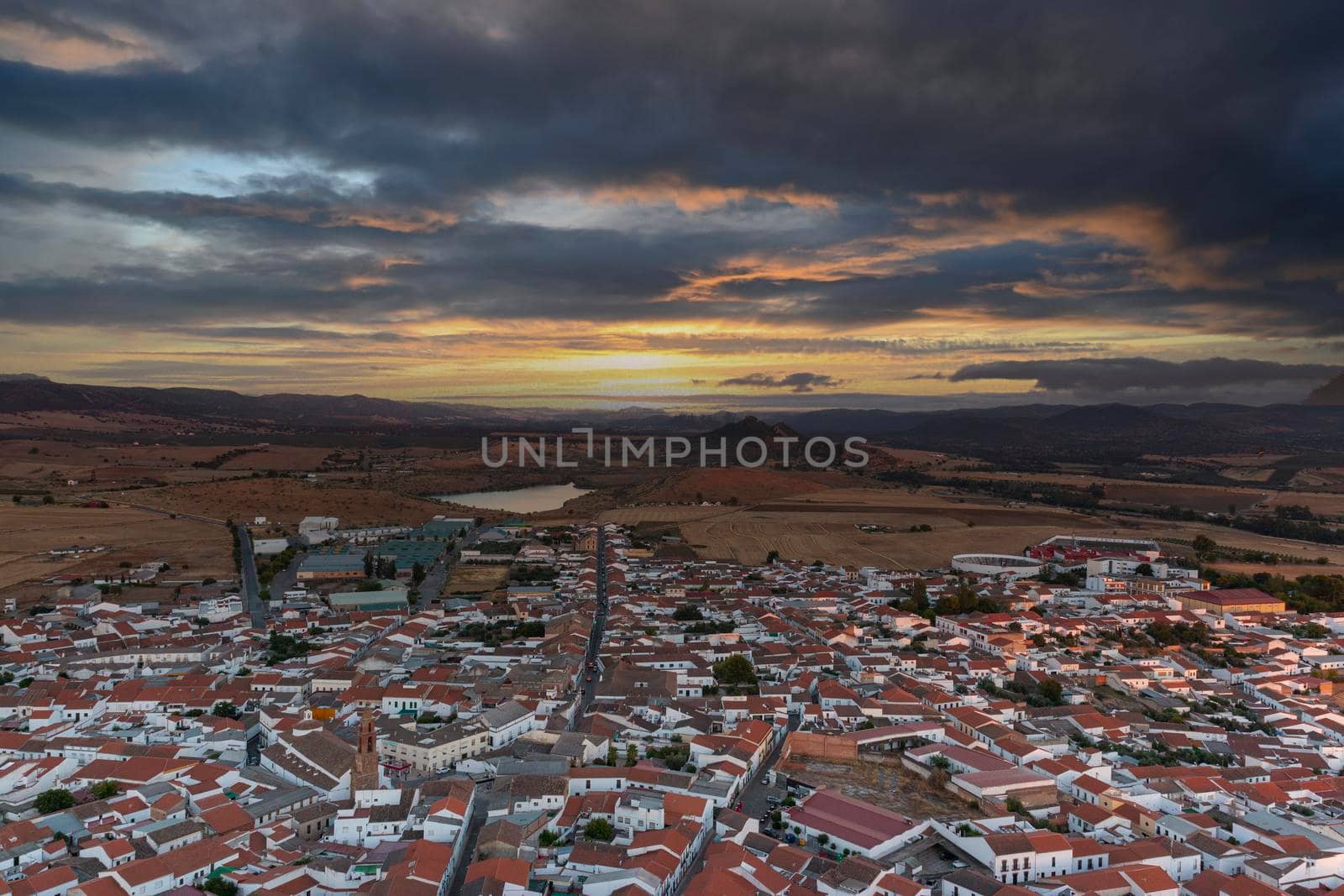 Small Andalusian town in southern Spain photographed from the top of a mountain