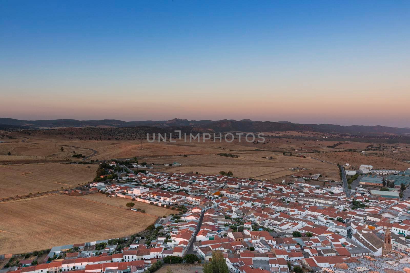 Small Andalusian town in southern Spain photographed from the top of a mountain