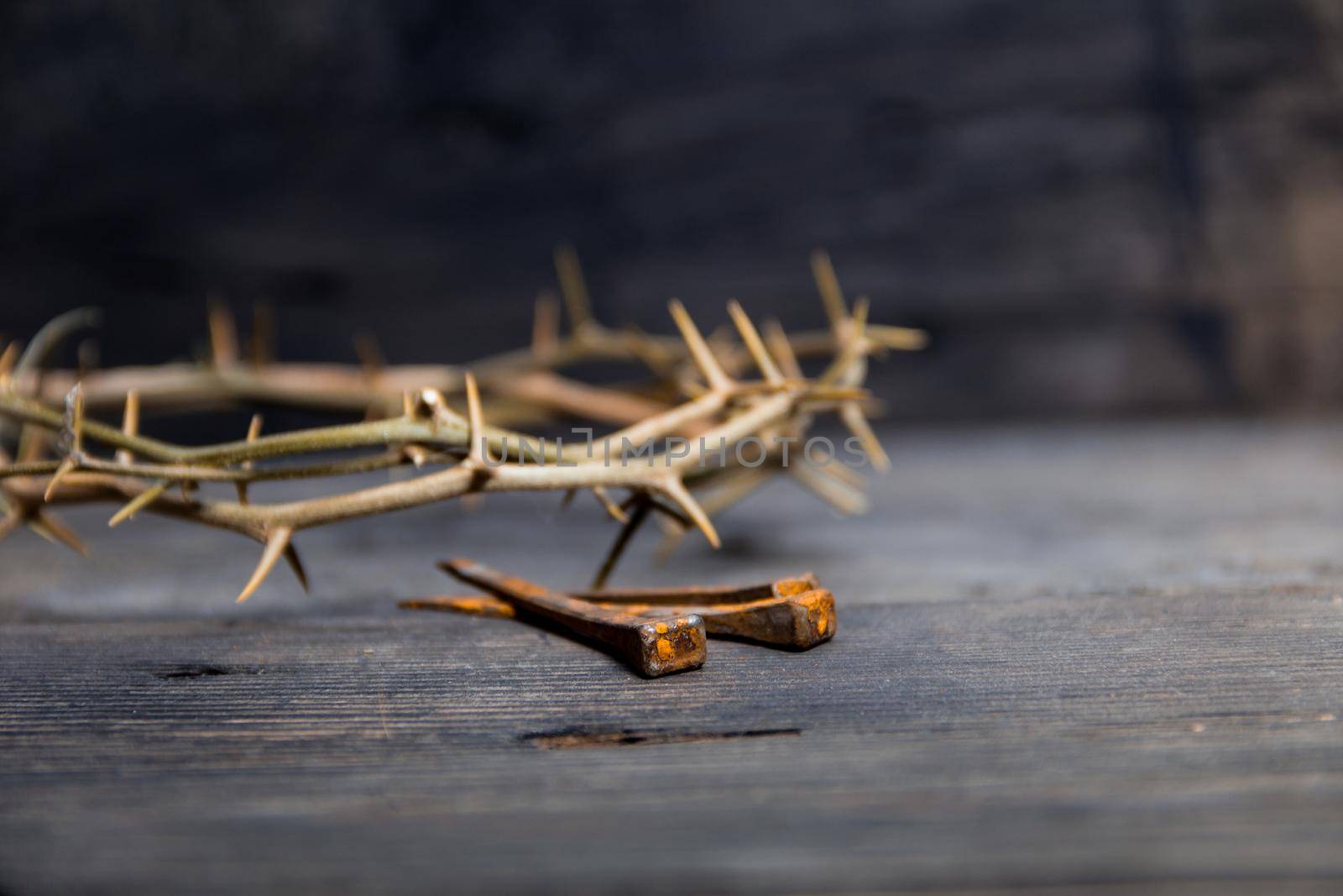 crown of thorns and nails symbols of the Christian crucifixion in Easter