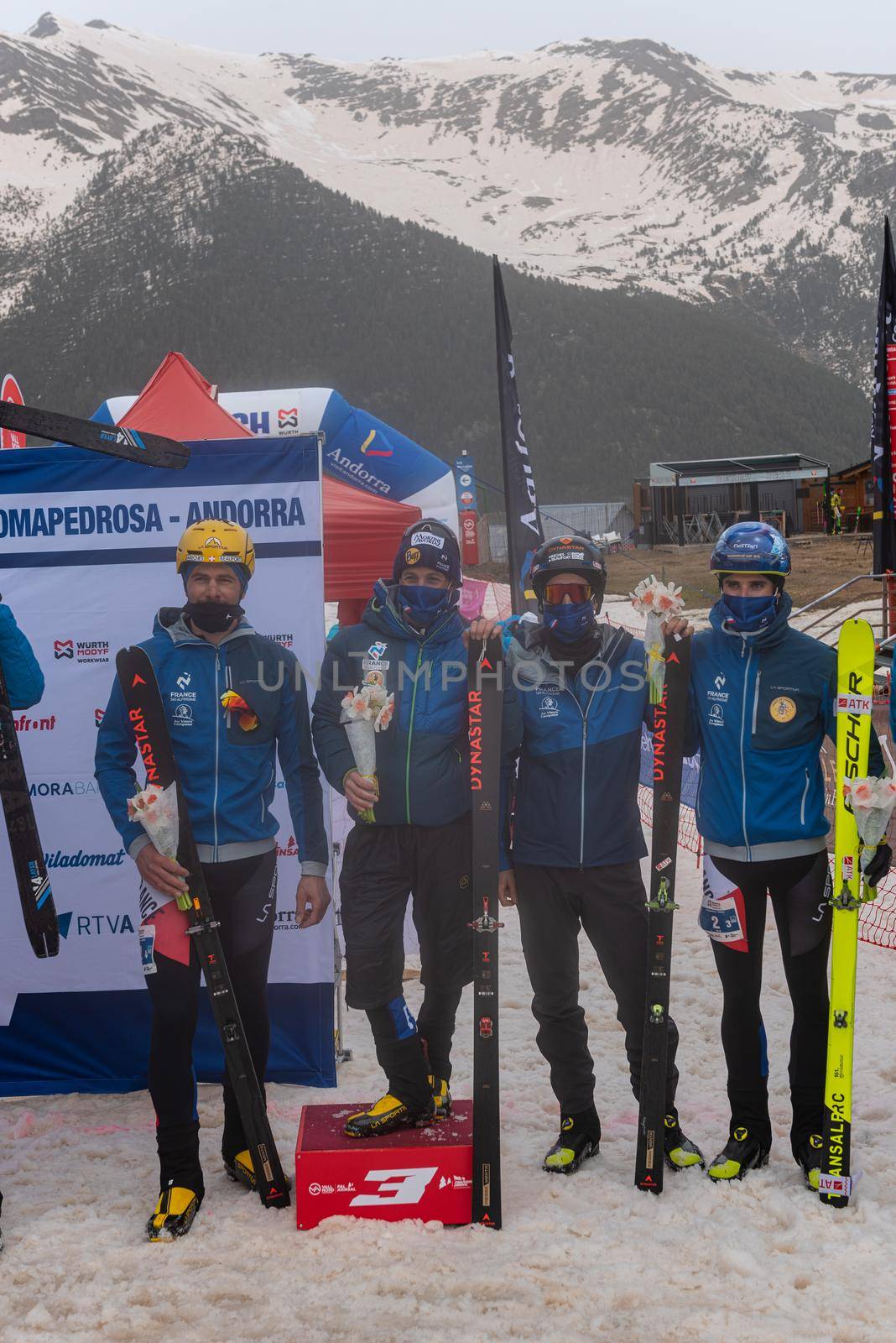 Arinsal, Andorra : 2021 March 2 : French TEAM in the ISMF WC Championships Comapedrosa Andorra 2021- RelayRace Men.