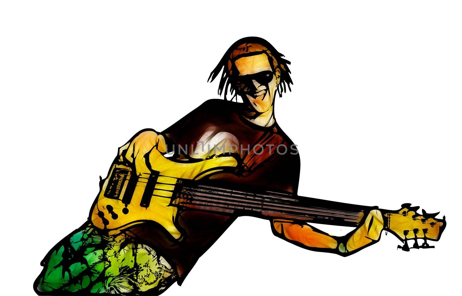 guitarist color illustration on white background