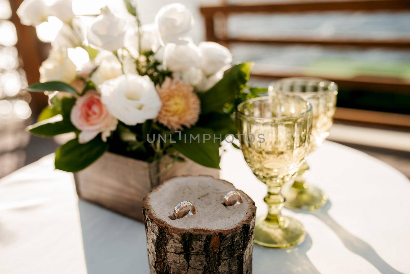 wedding rings with a wedding decor