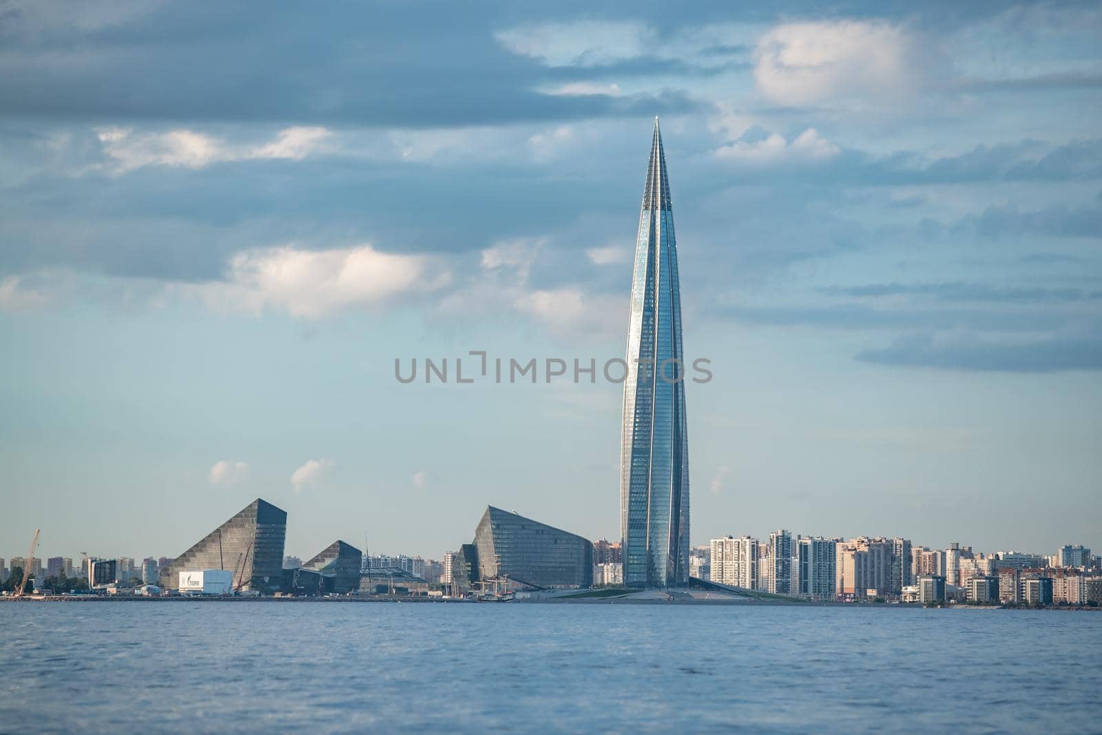 Russia, St.Petersburg, 06 July 2020: The skyscraper Lakhta center at day time, It is the highest skyscraper in Europe, completion of construction, sunny weather