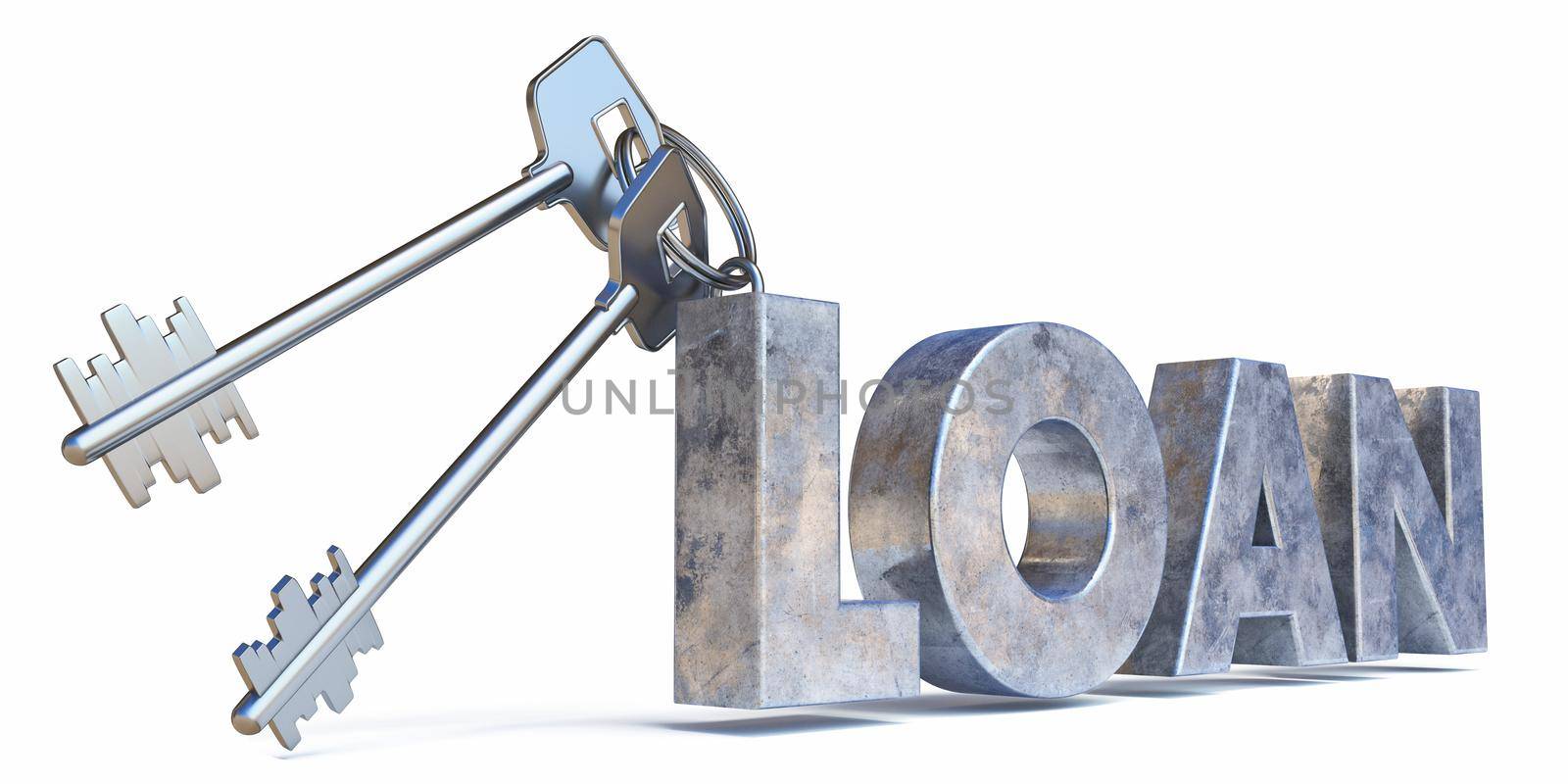 Keys with text LOAN 3D rendering illustration isolated on white background