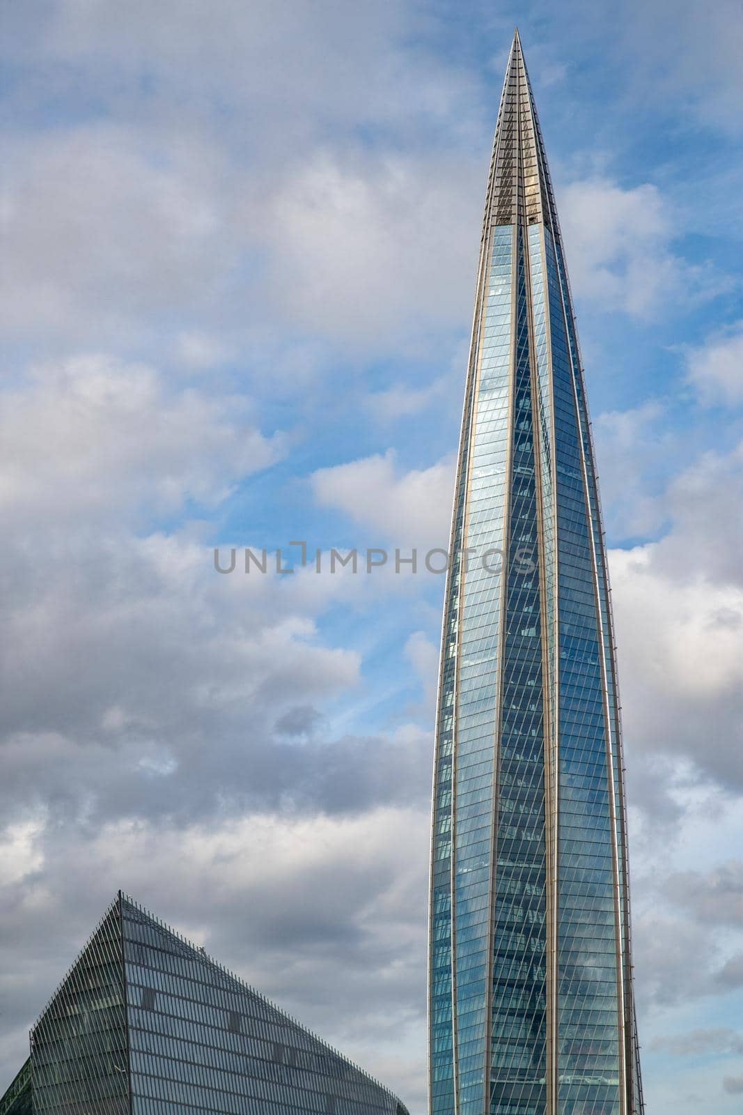 Russia, St.Petersburg, 06 July 2020: The skyscraper Lakhta center at day time, It is the highest skyscraper in Europe, completion of construction by vladimirdrozdin