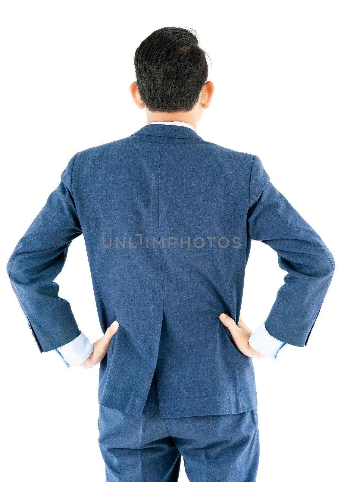 Young asian businessman portrait in suit and wear glasses over white background