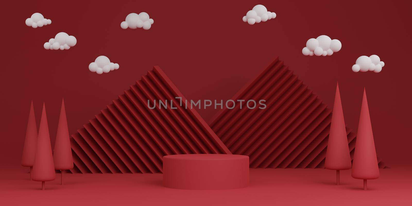 Red minimal abstract background cylinder podium geometric shape, Stage for product. 3d rendering by sirawit99