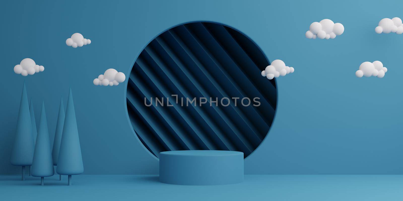 Blue minimal abstract background cylinder podium geometric shape, Stage for product. 3d rendering by sirawit99