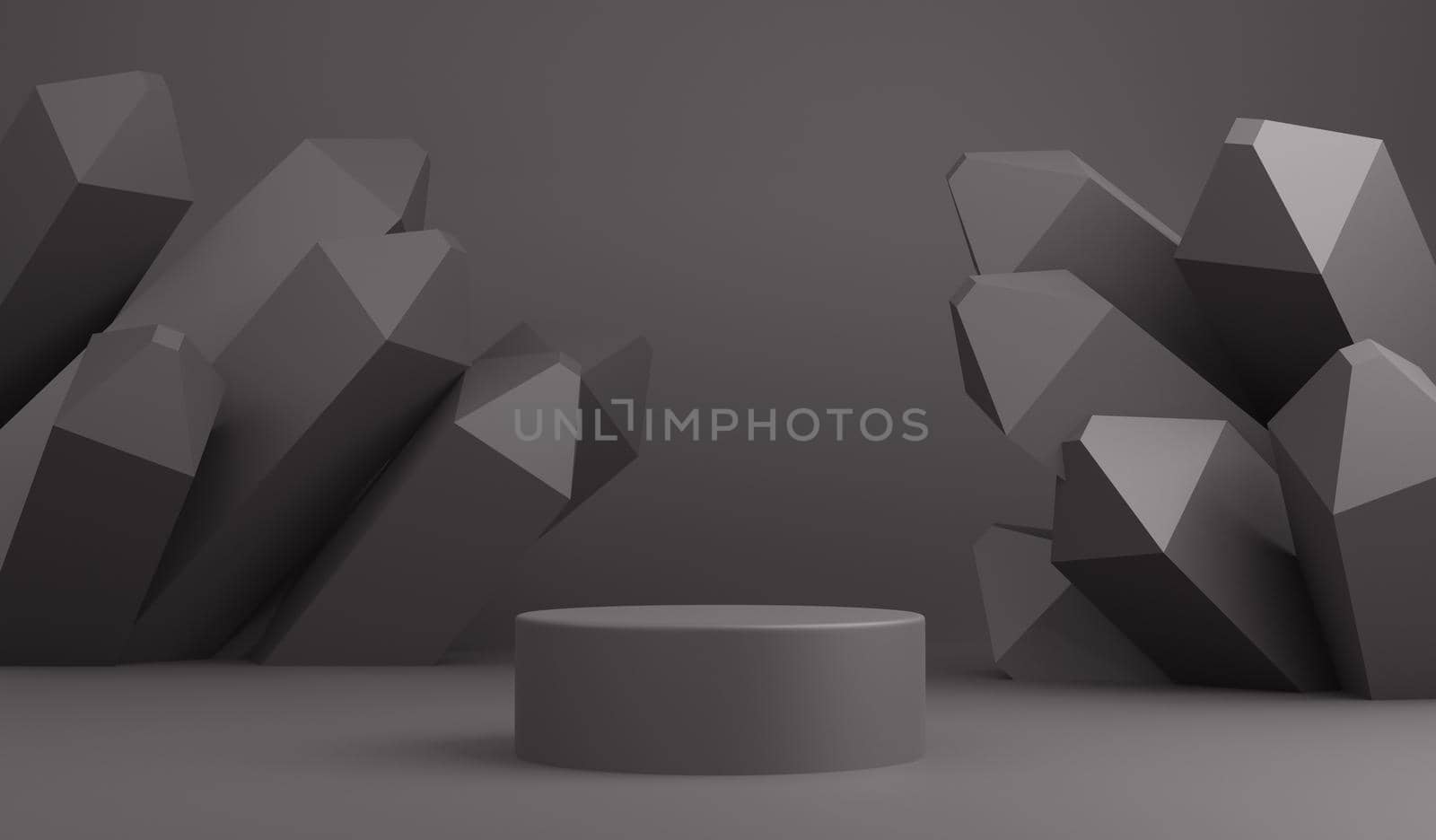 Grey minimal abstract background cylinder podium with crystal shape, Stage for product. 3d rendering by sirawit99