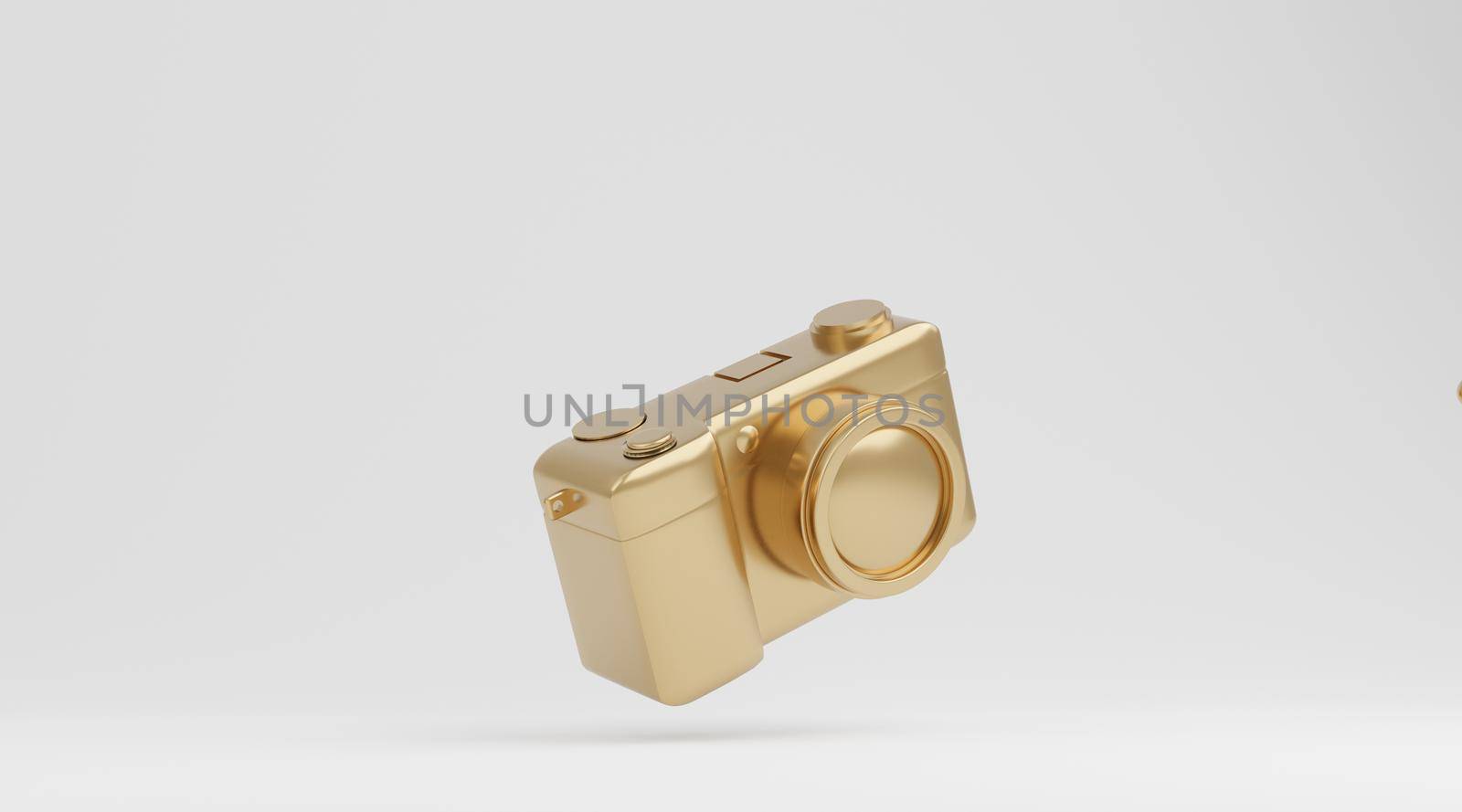 Gold camera on white background, technology concept. 3d rendering