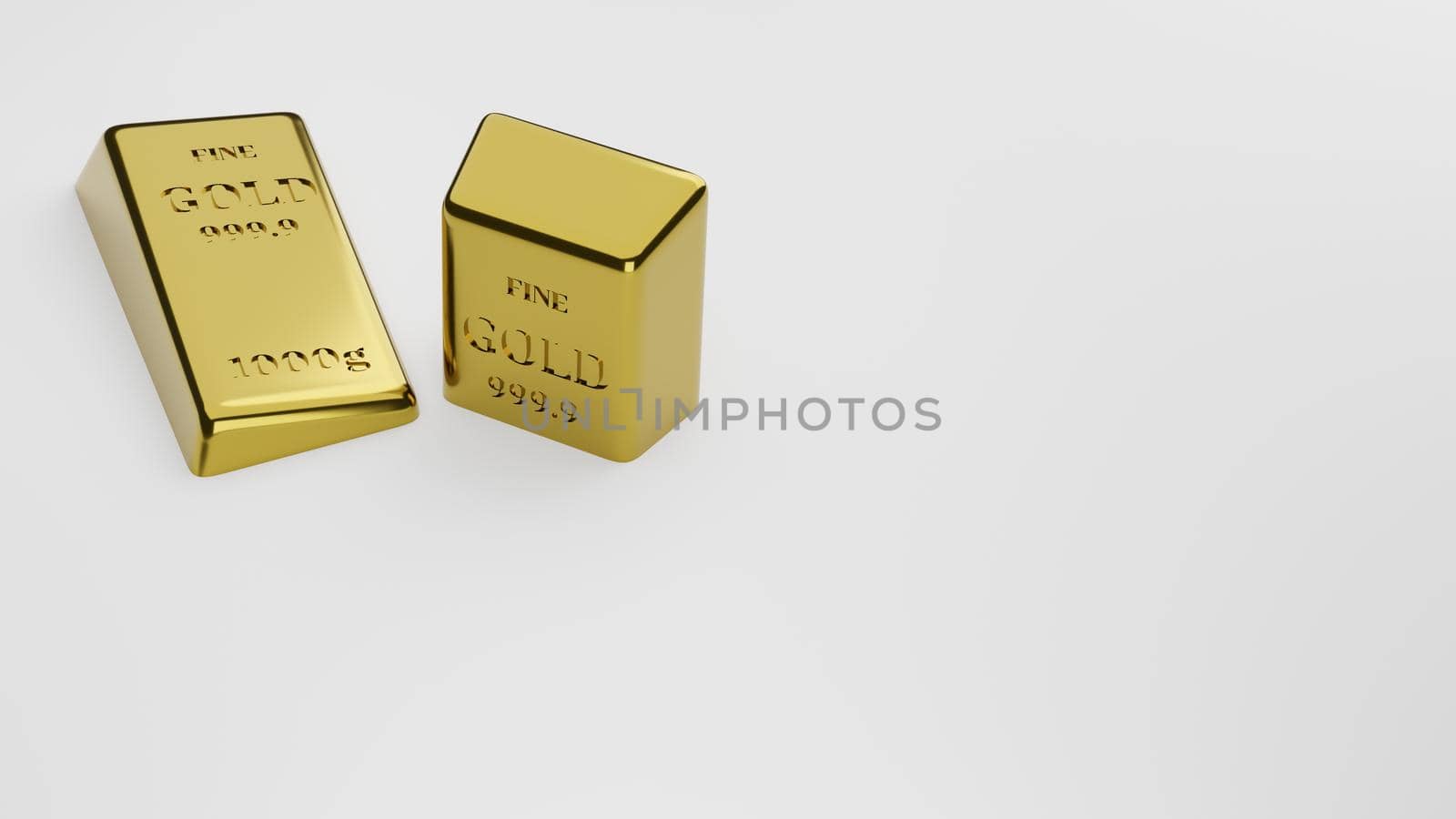 Shiny gold bars drop in white background. Concept of banking and wealth. 3D by sirawit99