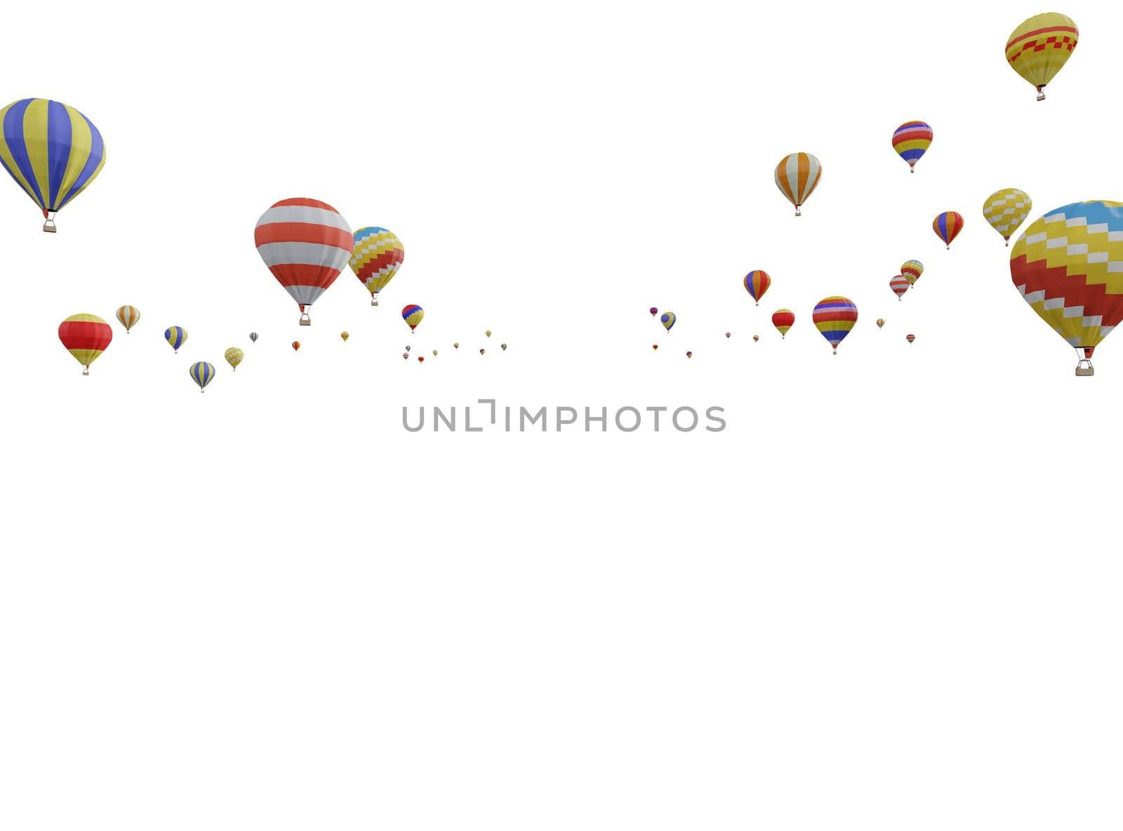A group of colorful hot-air balloons floating isolated on white backgronud. 3D by sirawit99