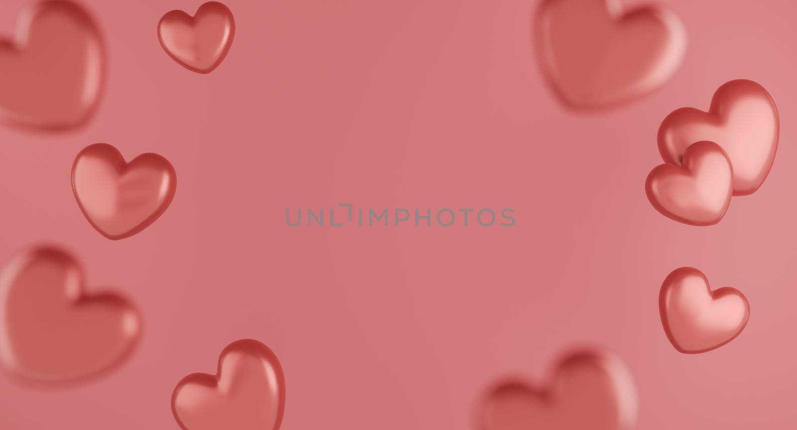 Valentine's Day concept, pink hearts balloons on pink background. 3D rendering. by sirawit99