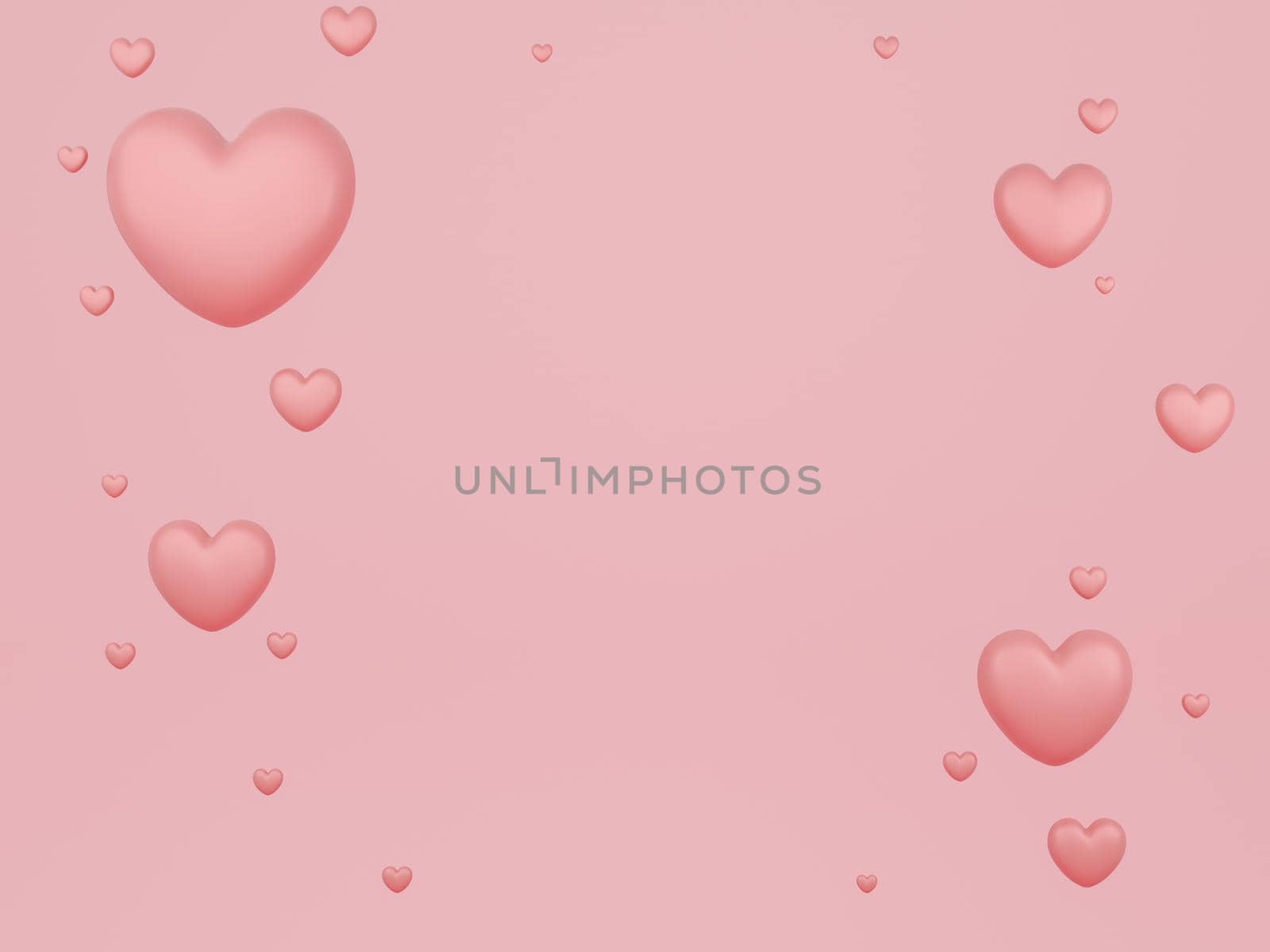 Valentine's Day concept, pink hearts balloons on pink background. 3D rendering. by sirawit99