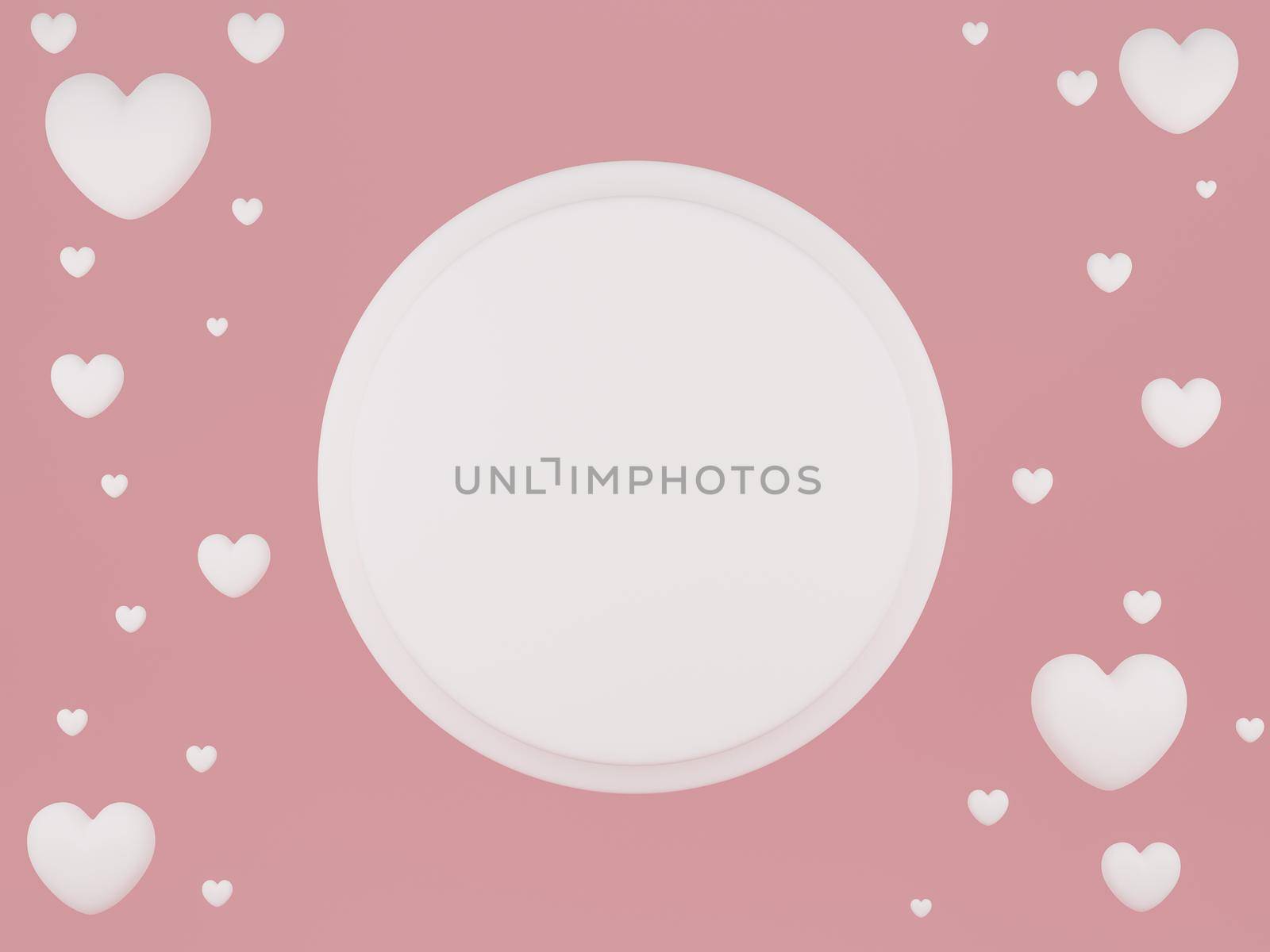 Valentine's Day concept, white hearts balloons on pink and white background. 3D rendering. by sirawit99