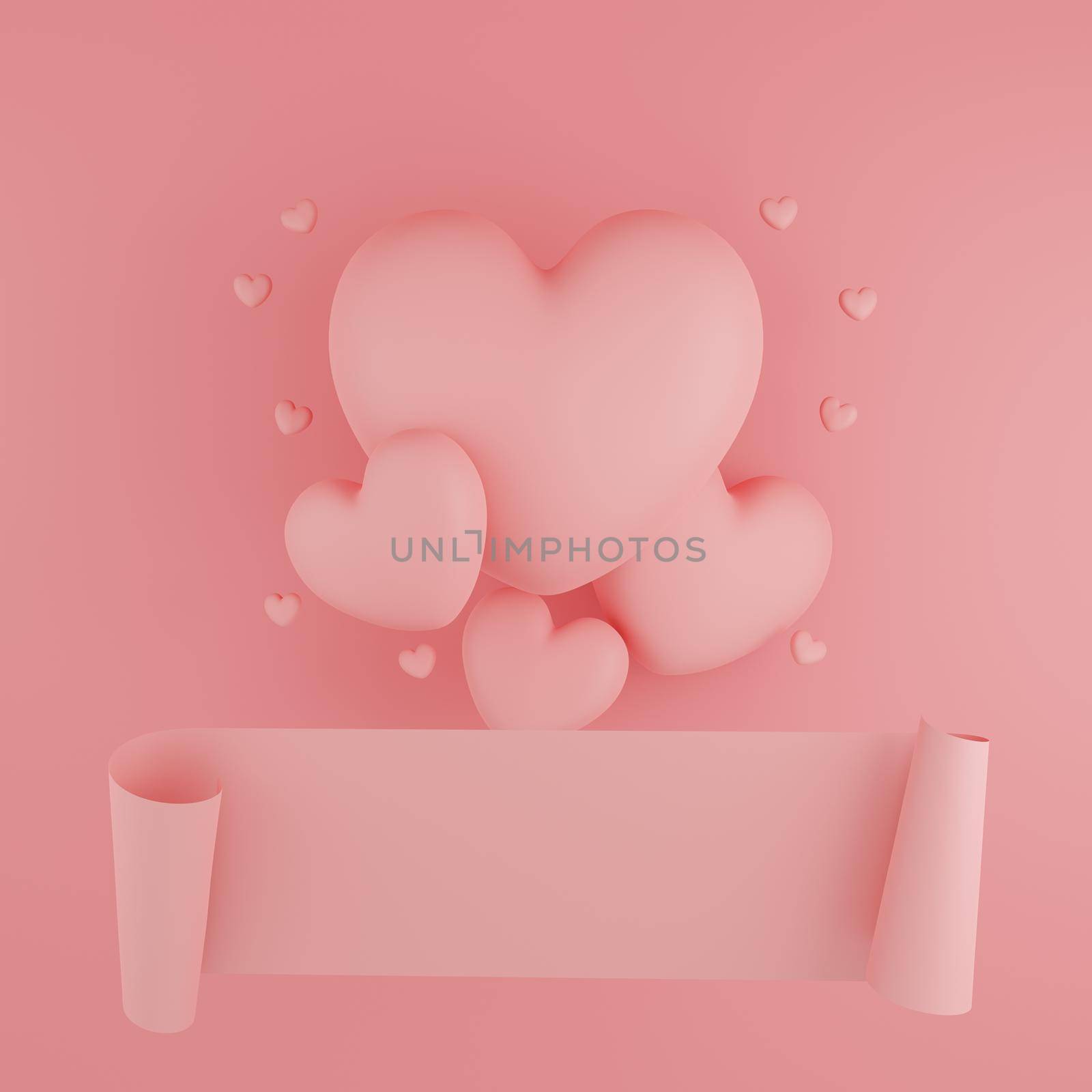 Valentine's Day concept, pink hearts balloons with banner on pink background. 3D rendering. by sirawit99