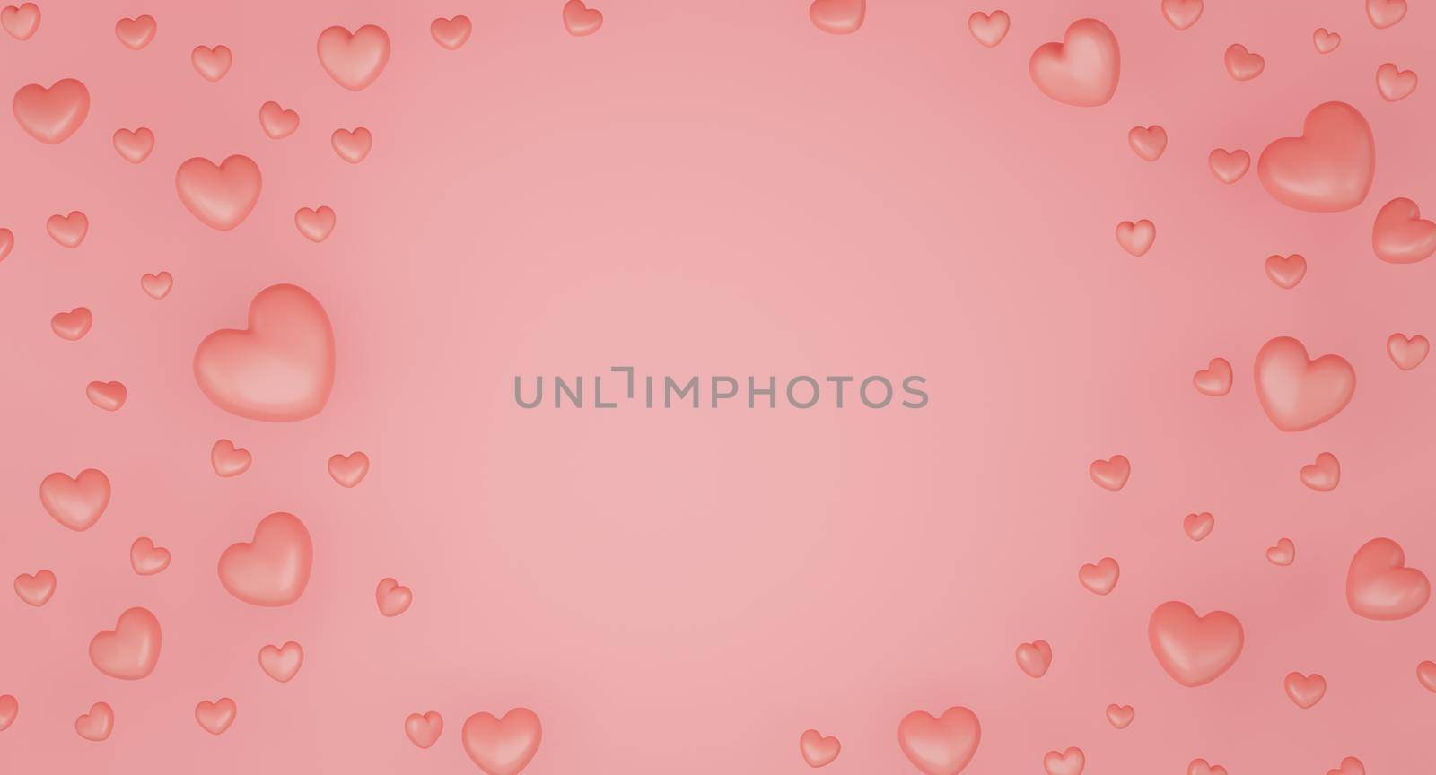 Valentine's Day concept, pink hearts balloons on pink background. 3D rendering. by sirawit99