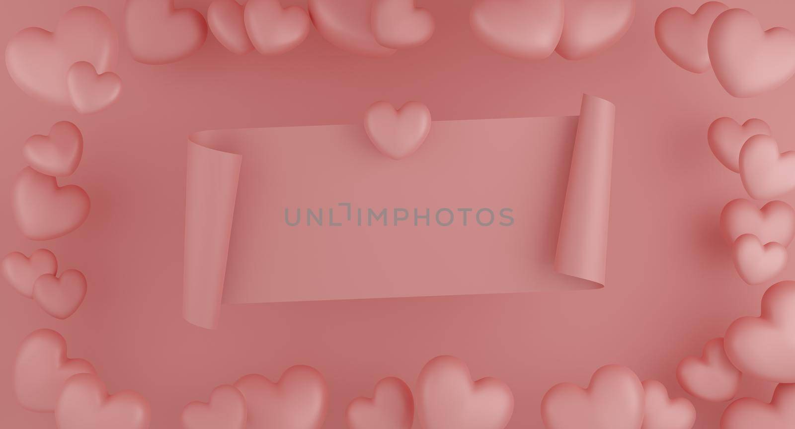 Valentine's Day concept, pink hearts balloons with banner on pink background. 3D rendering. by sirawit99