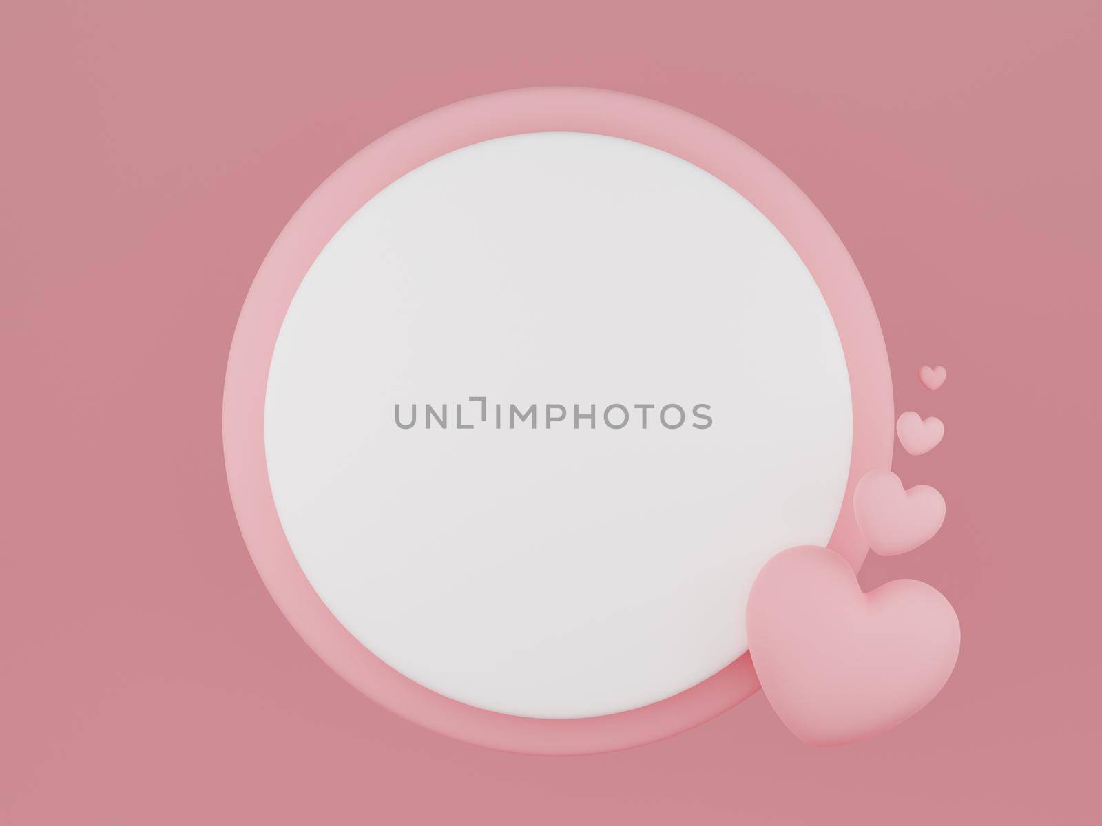 Valentine's Day concept, pink hearts balloons with round shape banner on pink background with empty space for text. 3D rendering. by sirawit99