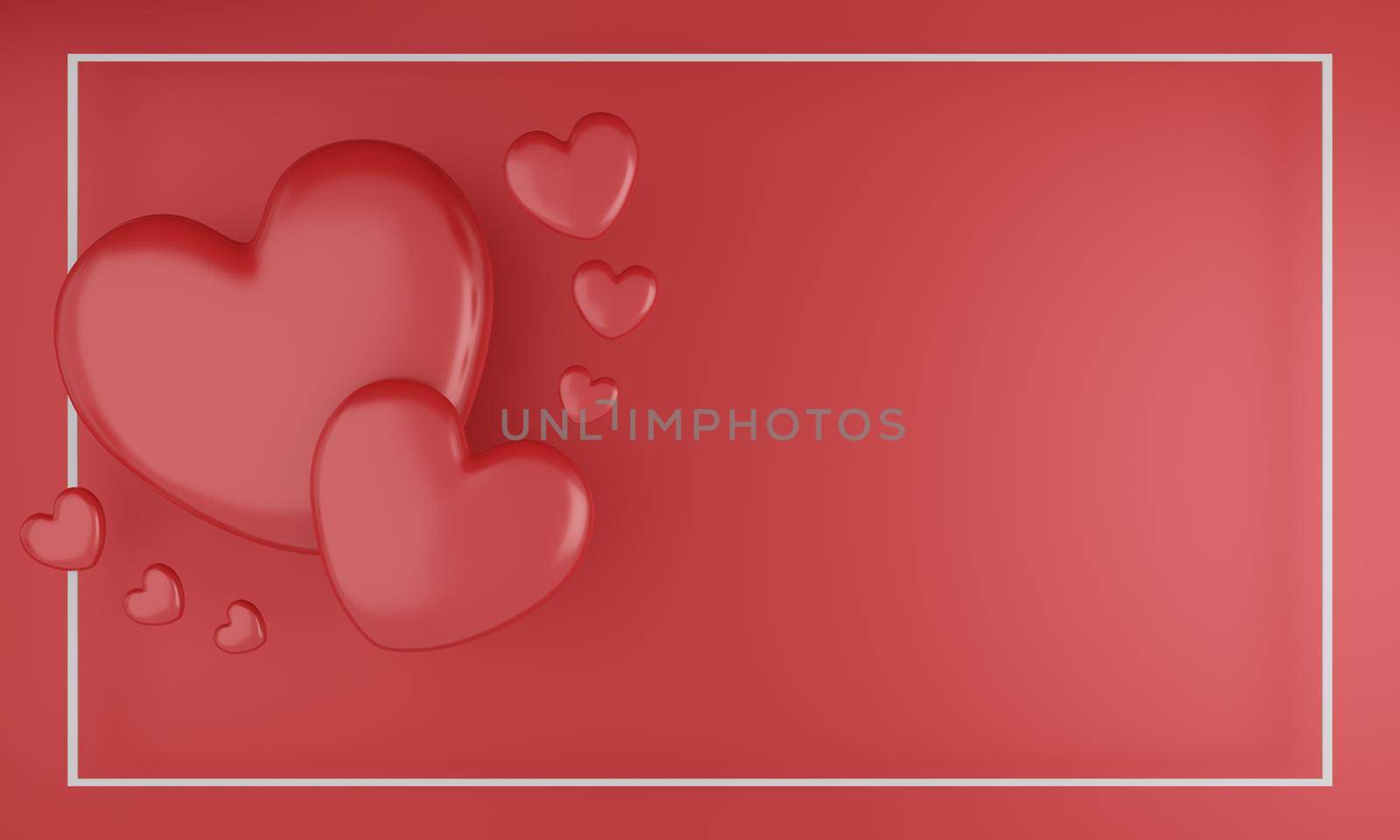 Valentine's Day concept, red hearts balloons on red background. 3D rendering. empty space for text. by sirawit99