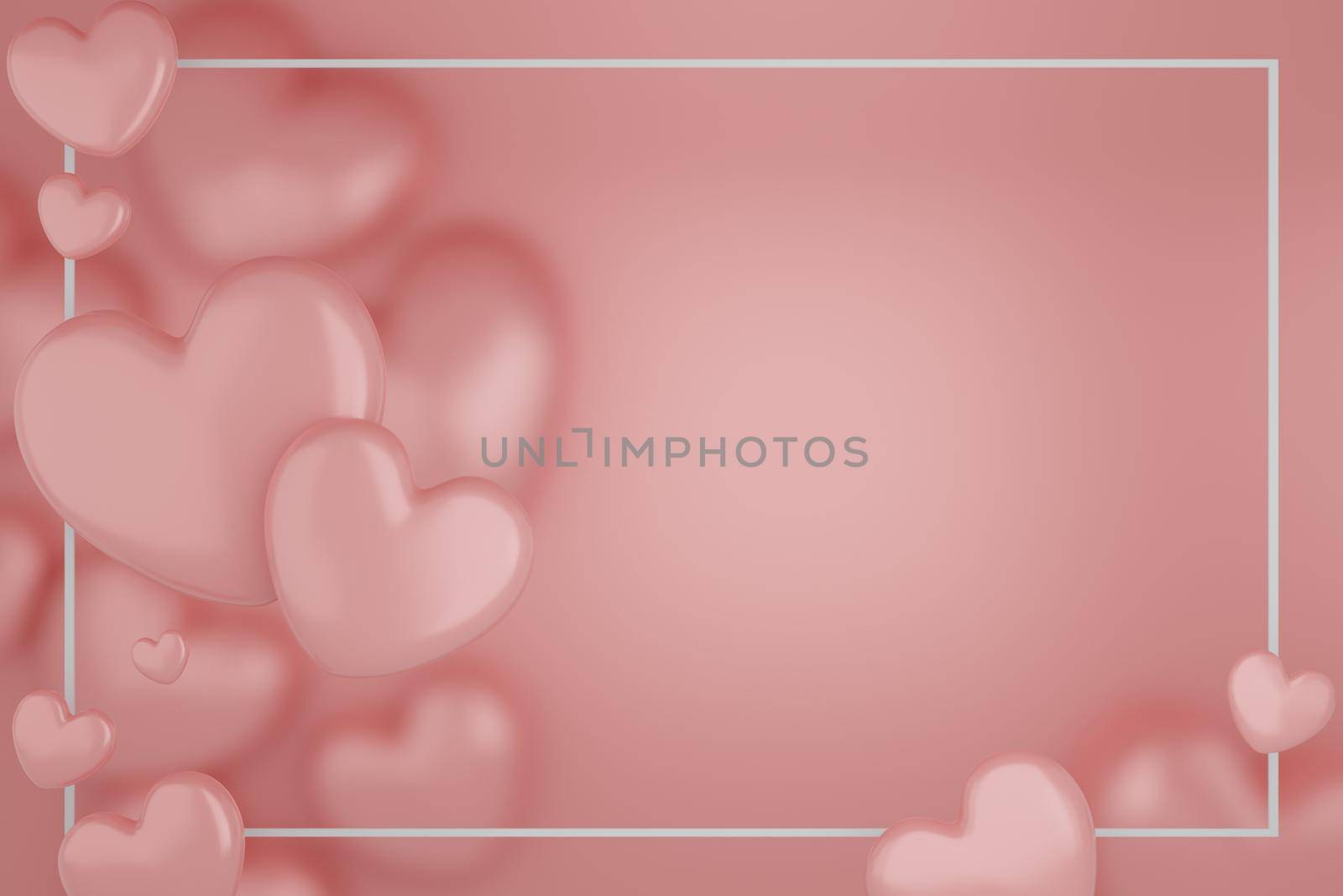 Valentine's Day concept, pink hearts balloons on pink background. 3D rendering. empty space for text.